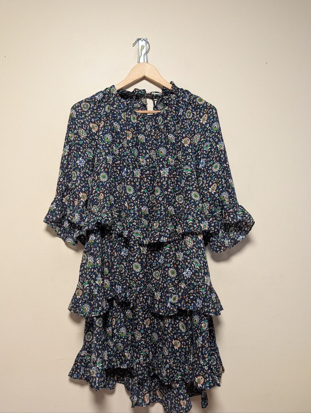 Tory Burch 100% Silk Floral Tiered Ruffle Dress Size 10